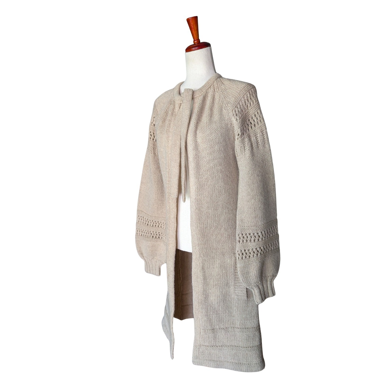 Peter Gs General Stores Vintage Wool Tie Neck Duster Cardigan Oatmeal Beige M