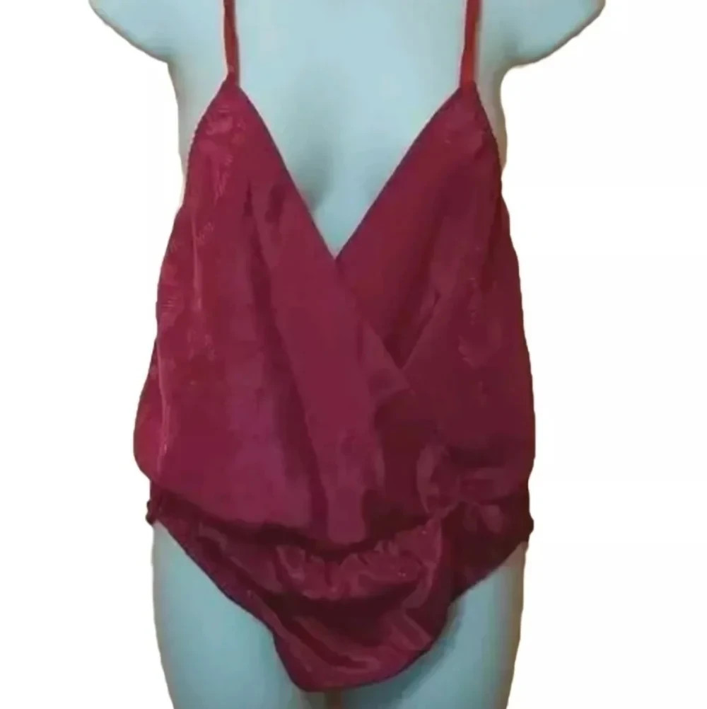 Vintage Shirley Of Hollywood embossed satin Pink Fuchsia Teddy Bodysuit Romper S
