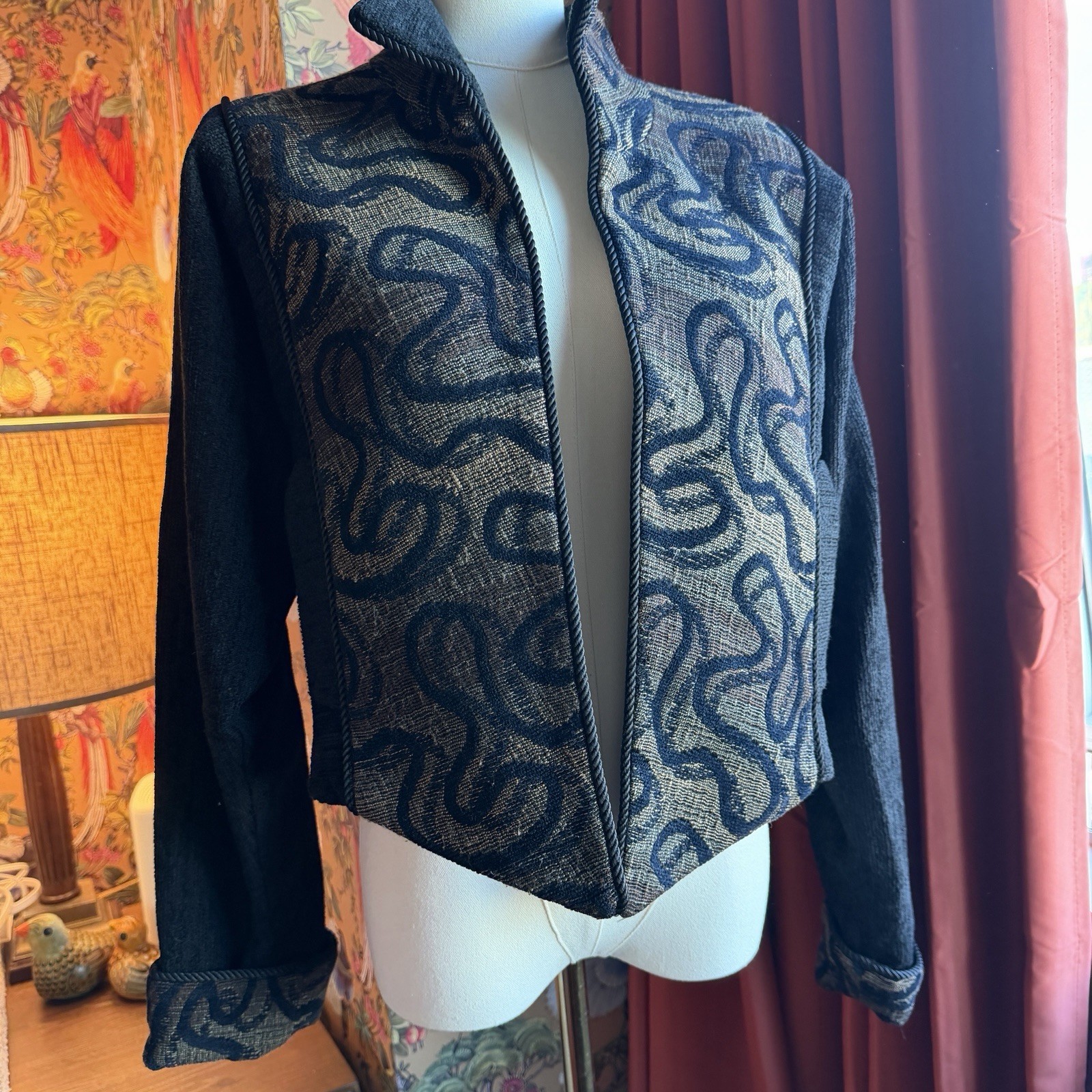 Vintage 80’s 90’s Jacket Cropped Treadle Design Room Tweed Geometric Large USA