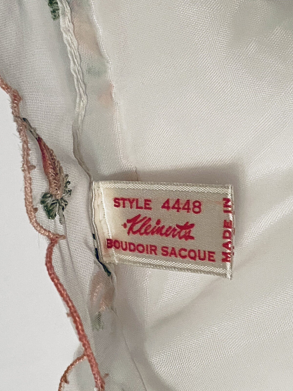 Vintage Kleinert’s White Crepe Bed Cape Pink Floral Embroidery Scalloped Edges