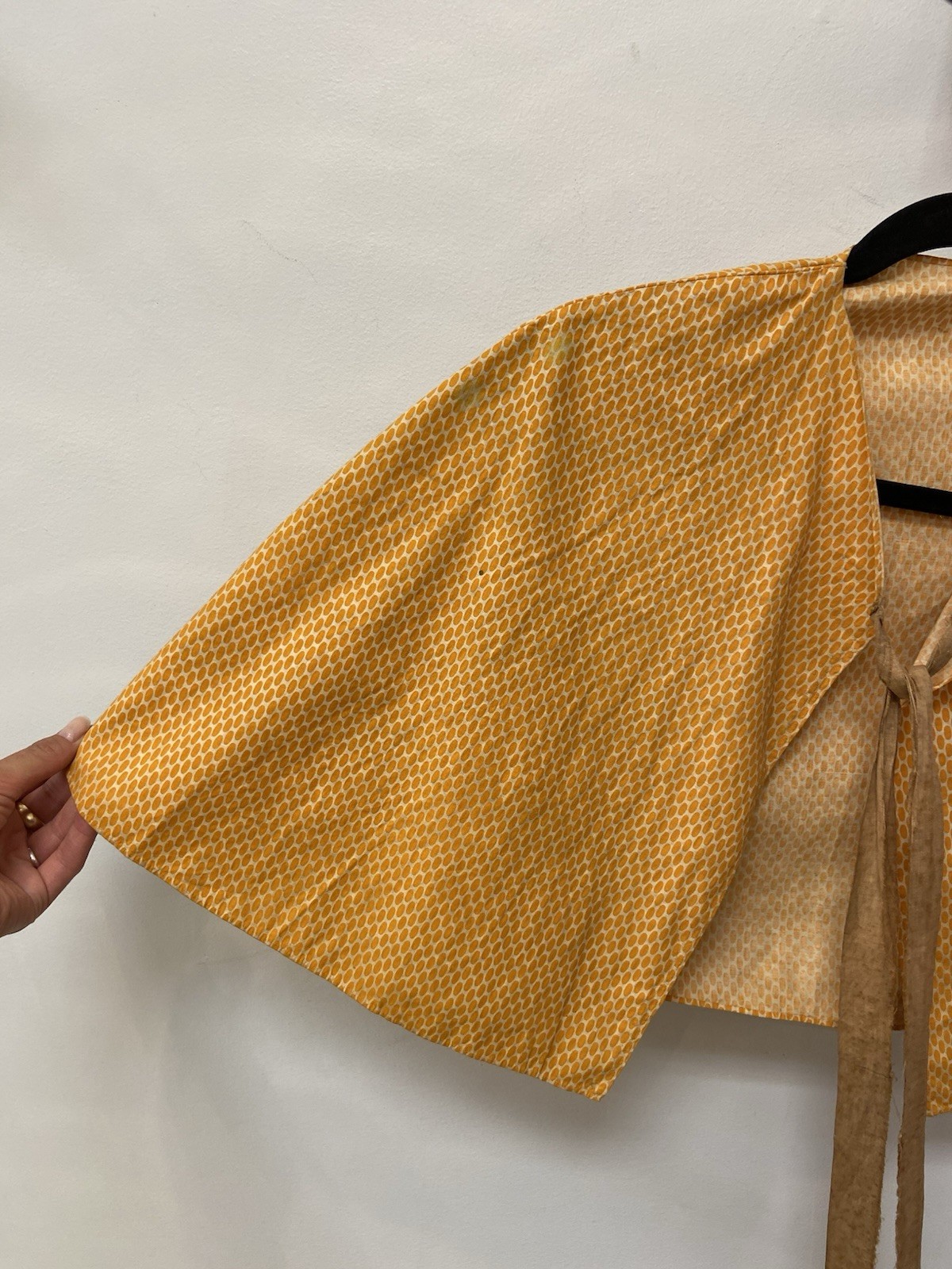 Victorian 1890s Antique Cape Orange Polka Dots over Beige Tan Brown Tied AS IS