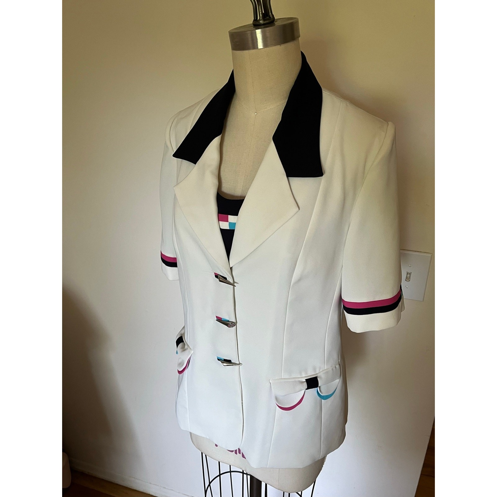 Vintage 80s Blazer colorful trim buttons Hana Class Made in Egypt 42 EU 6 US