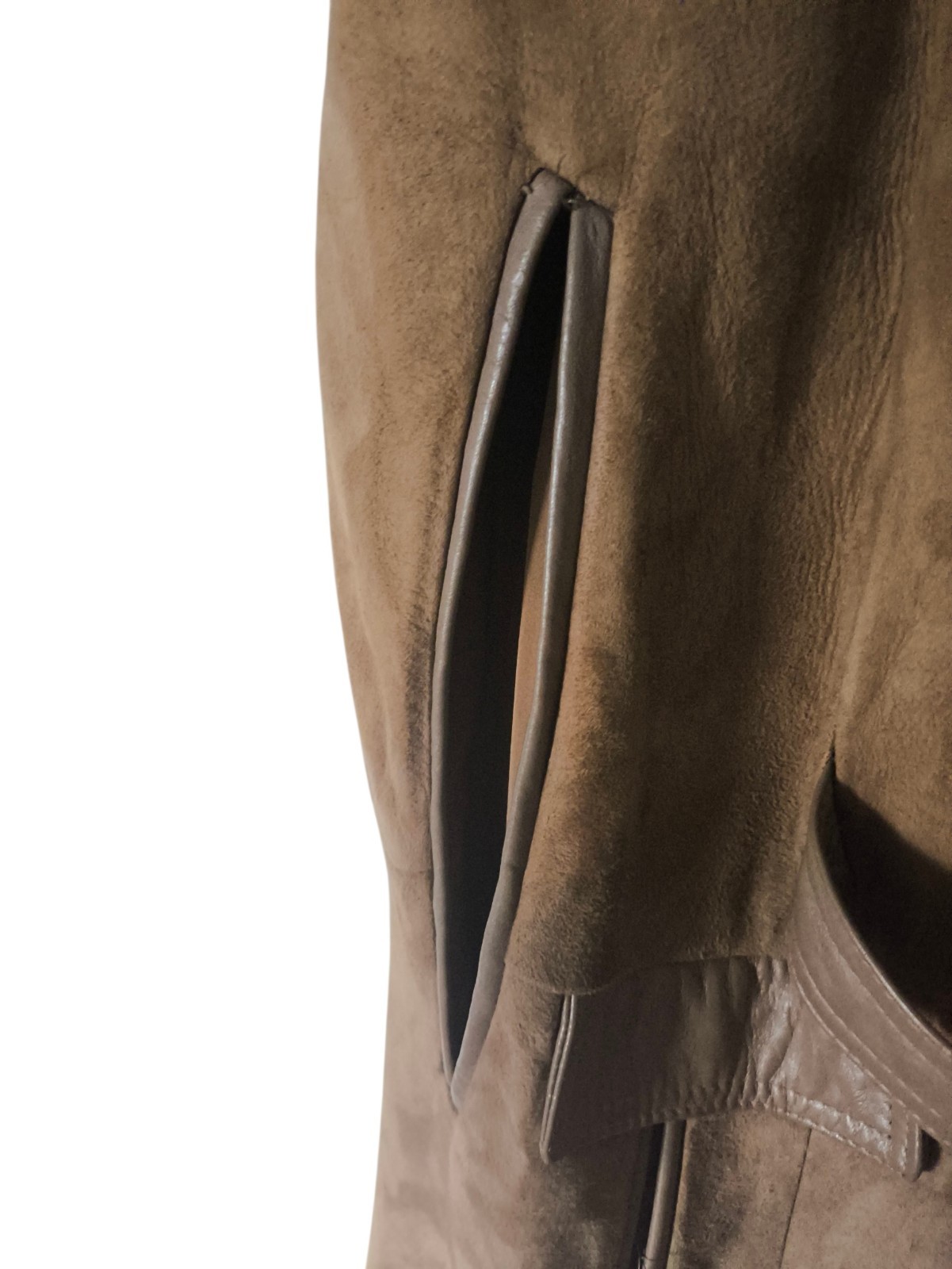 Vintage Currier’s Suede Cape Coat | Made in USA | Taupe Brown Leather Trim