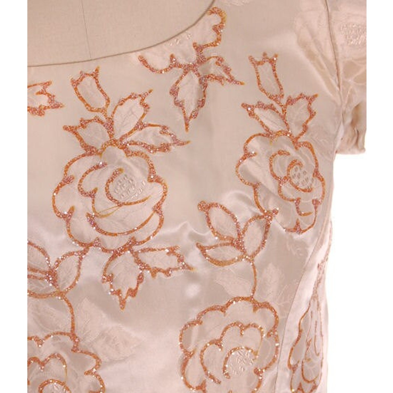 VTG 1950s Beige Damask Bombshell Cocktail Dress Glitter Bodice VLV Hourglass