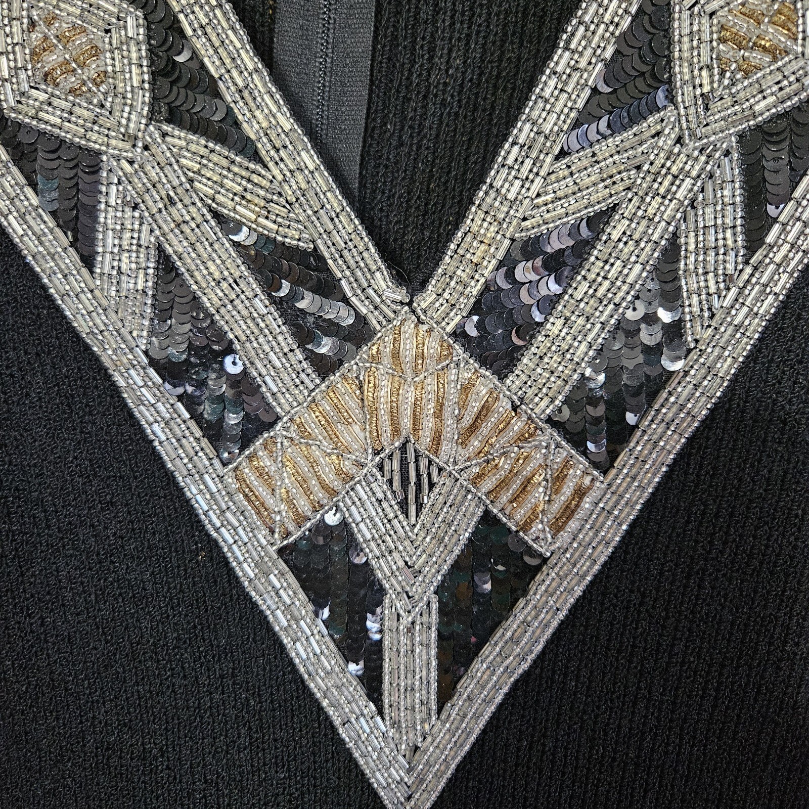 Pat Sandler for Wellmore Vtg 70s Wmns Sz 6 V Neck Sequin Accent Sweater Dress