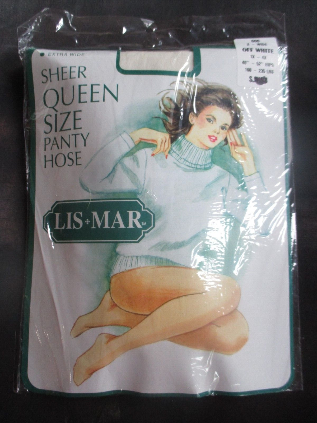 LIS*MAR Vintage OFF-WHITE Nylon PANTYHOSE-QUEEN-Fits 1X-4X- 160-235 lbs – 1980s