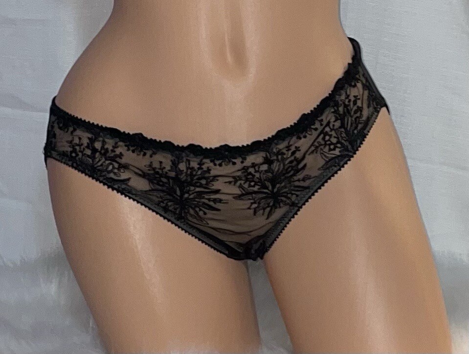 FELINA 90’s Black Lace Mesh Sheer Bikini Panties Womens M NWOT