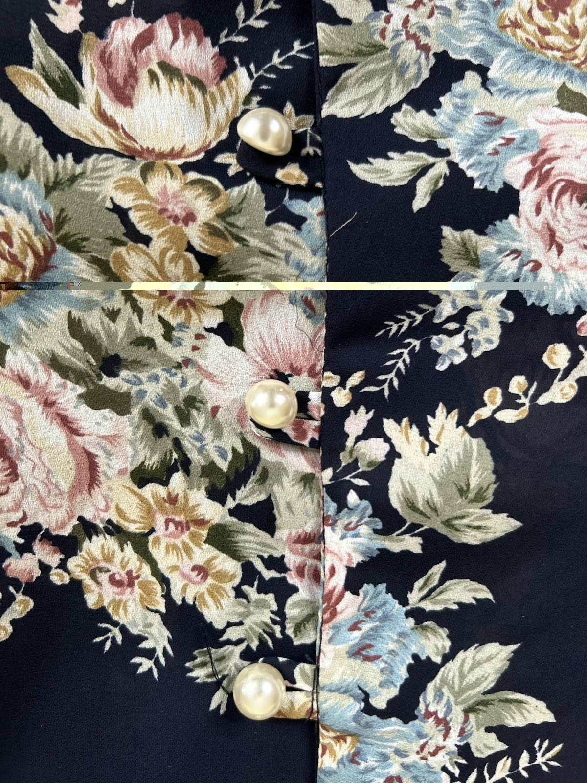 Vtg 90s CDC Womens Dress Sz 8 Navy Blue Floral Midi Button Front Cottagecore