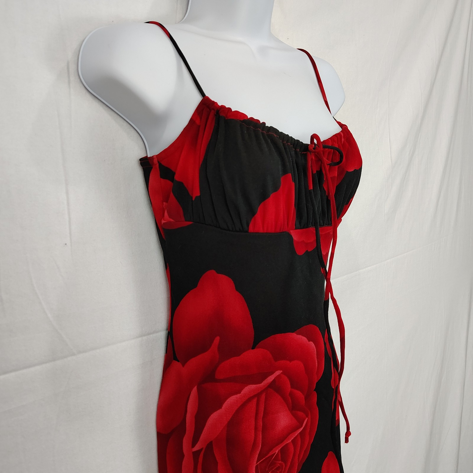 Vtg La Belle Slip Dress Mini Sz Small Y2K Babydoll Strappy Pinup USA Dark Floral