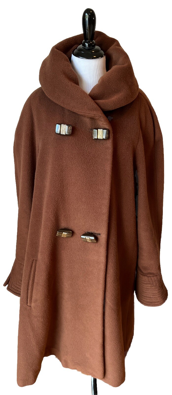Vintage Louis Feraud Wool? Coat Round Collar Size 6 Brown Art To Wear Designer