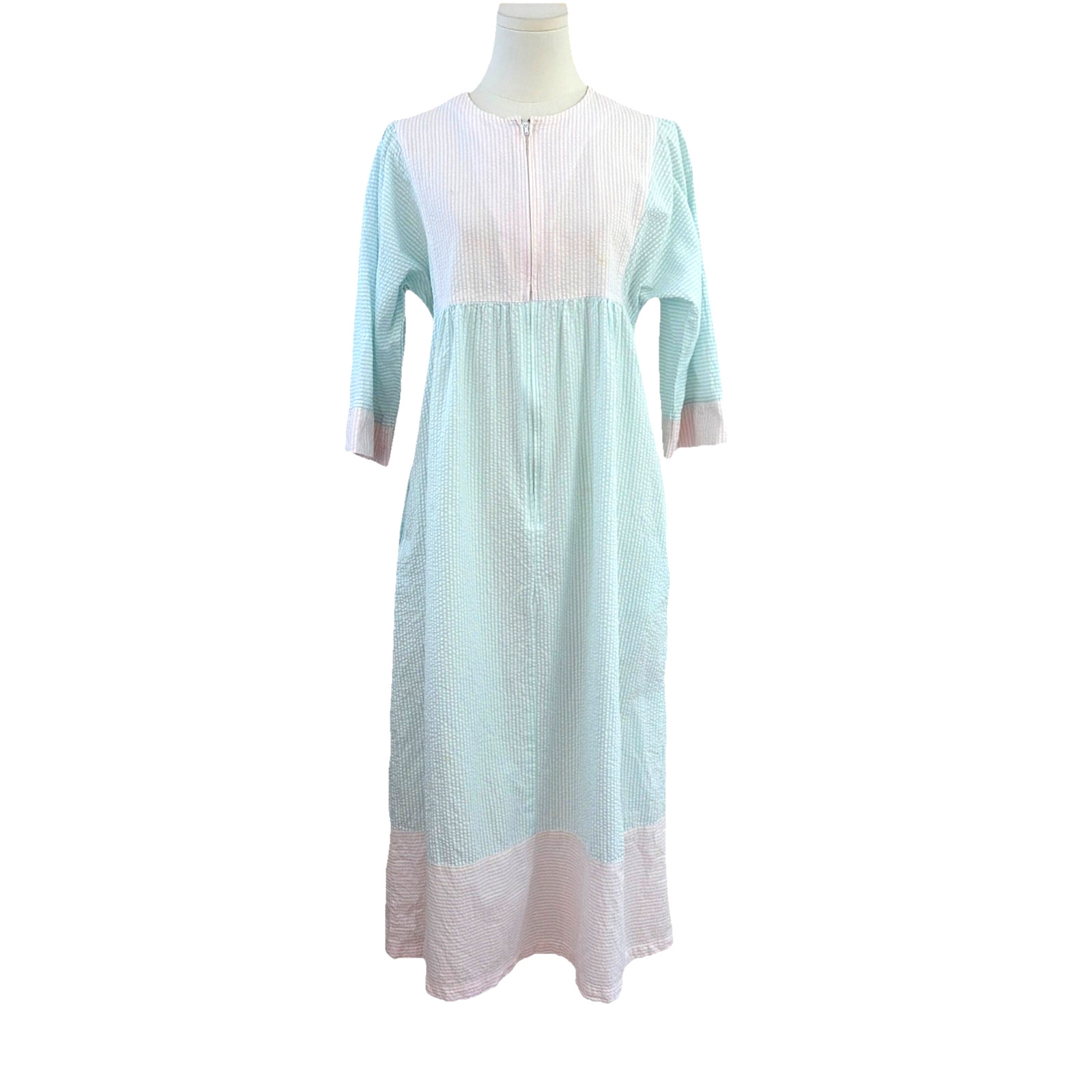 Vintage Talbots Seersucker Robe Maxi Dress Size PS Pastel Lounge Grannycore
