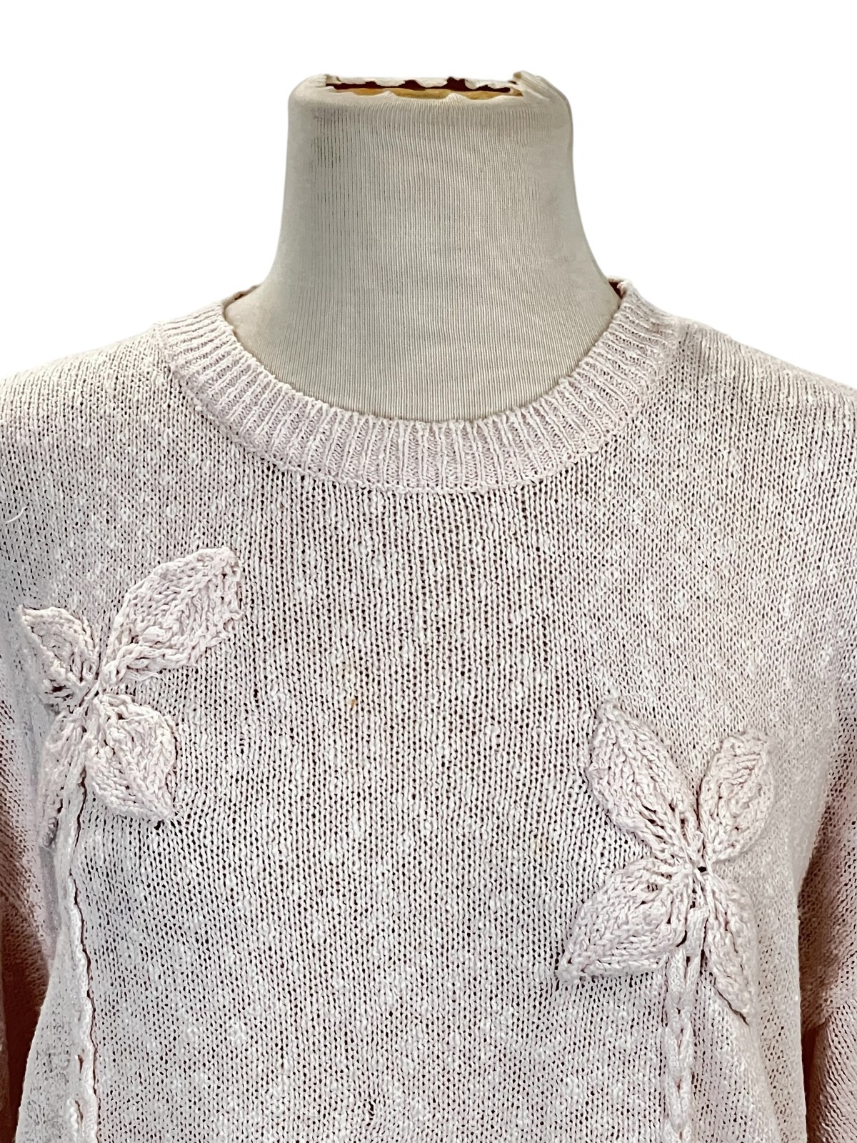Vintage Pink Knit S/S Cotton Ramie Pullover Crew Neck Casual Sweater