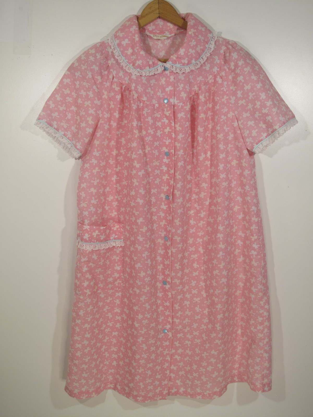 VTG Dan Ellen~Grannycore Nightgown Ruffles~Lace~Pink~Pocket~Bows~USA Made~Sz XL