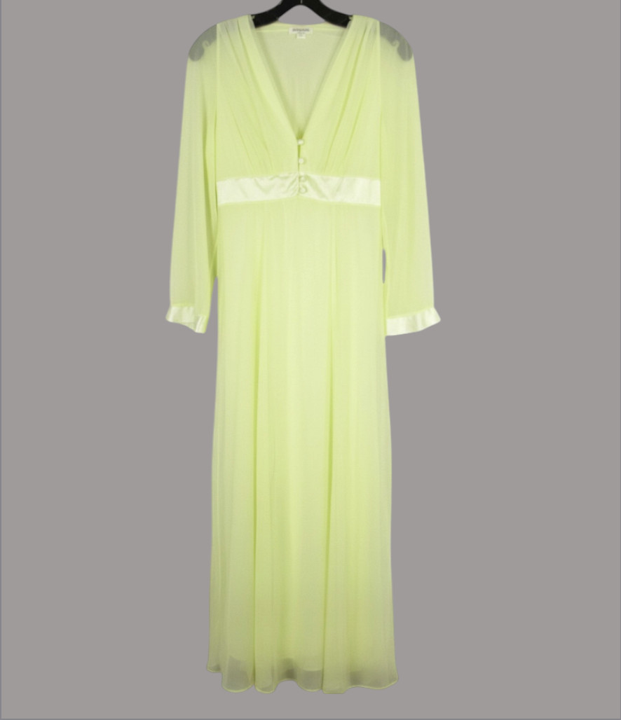 VTG GOSSARD ARTEMIS Sheer Chiffon & Satin LIME GREEN Dressing Gown Open Robe S