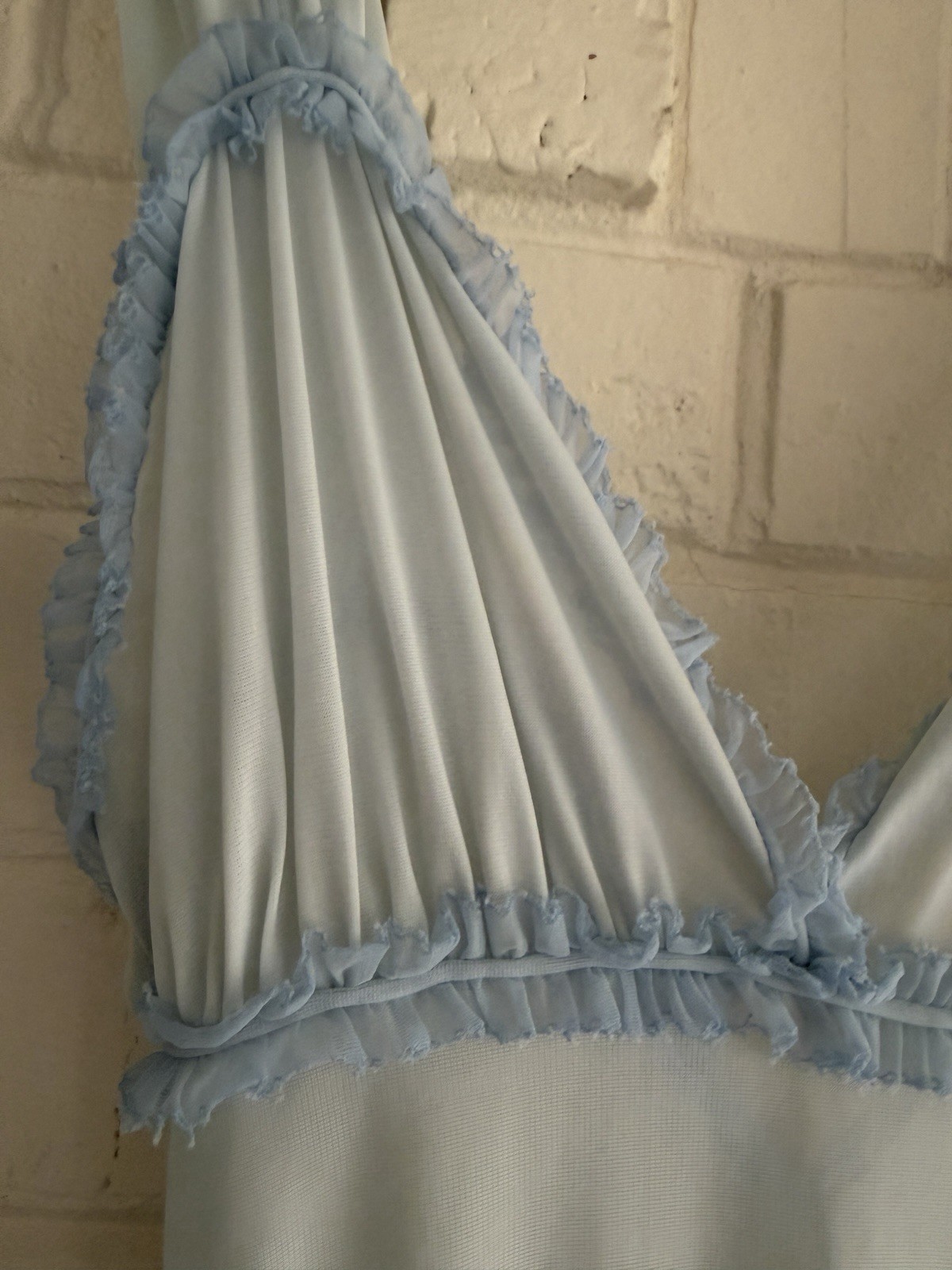 VTG Texsheen Sleep Peignoir Nightgown Robe Ruffle Set Sheer Soft Blue Size 32