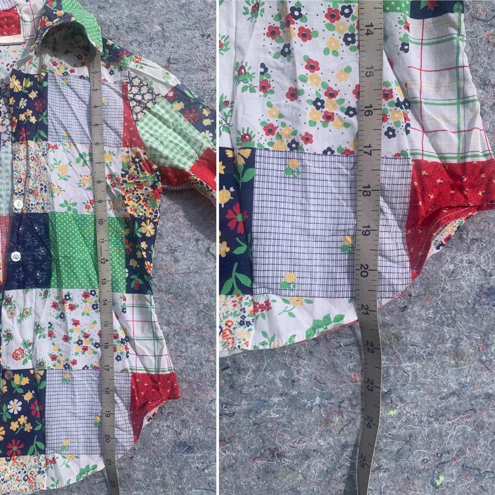Vintage 70s YOU BABES faux patchwork cotton button down shirt top blouse floral