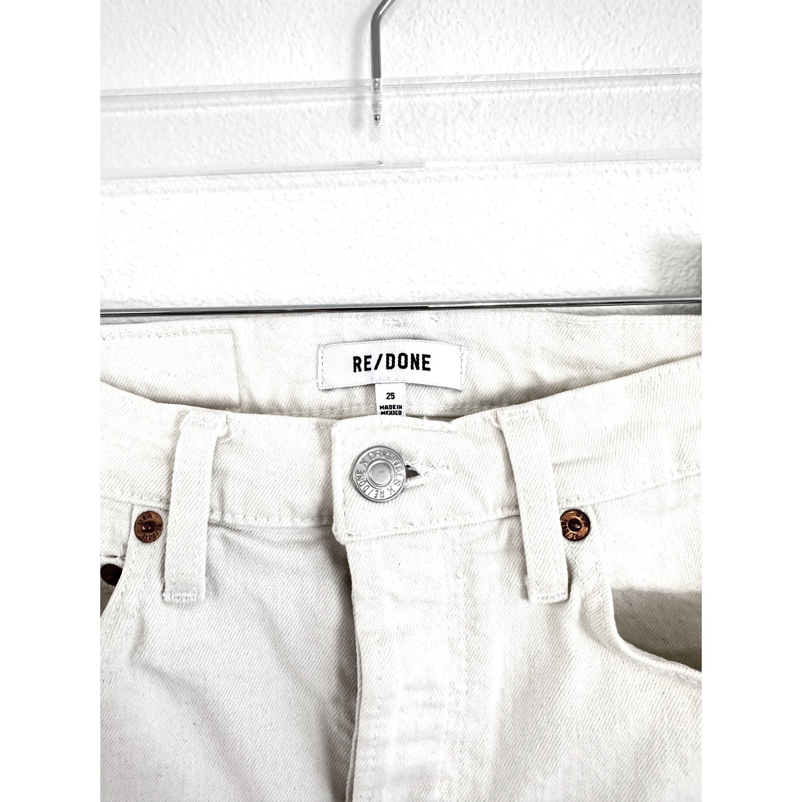 RE/DONE High-Rise Stove Pipe Straight Leg Jeans in Vintage White with Raw Hem