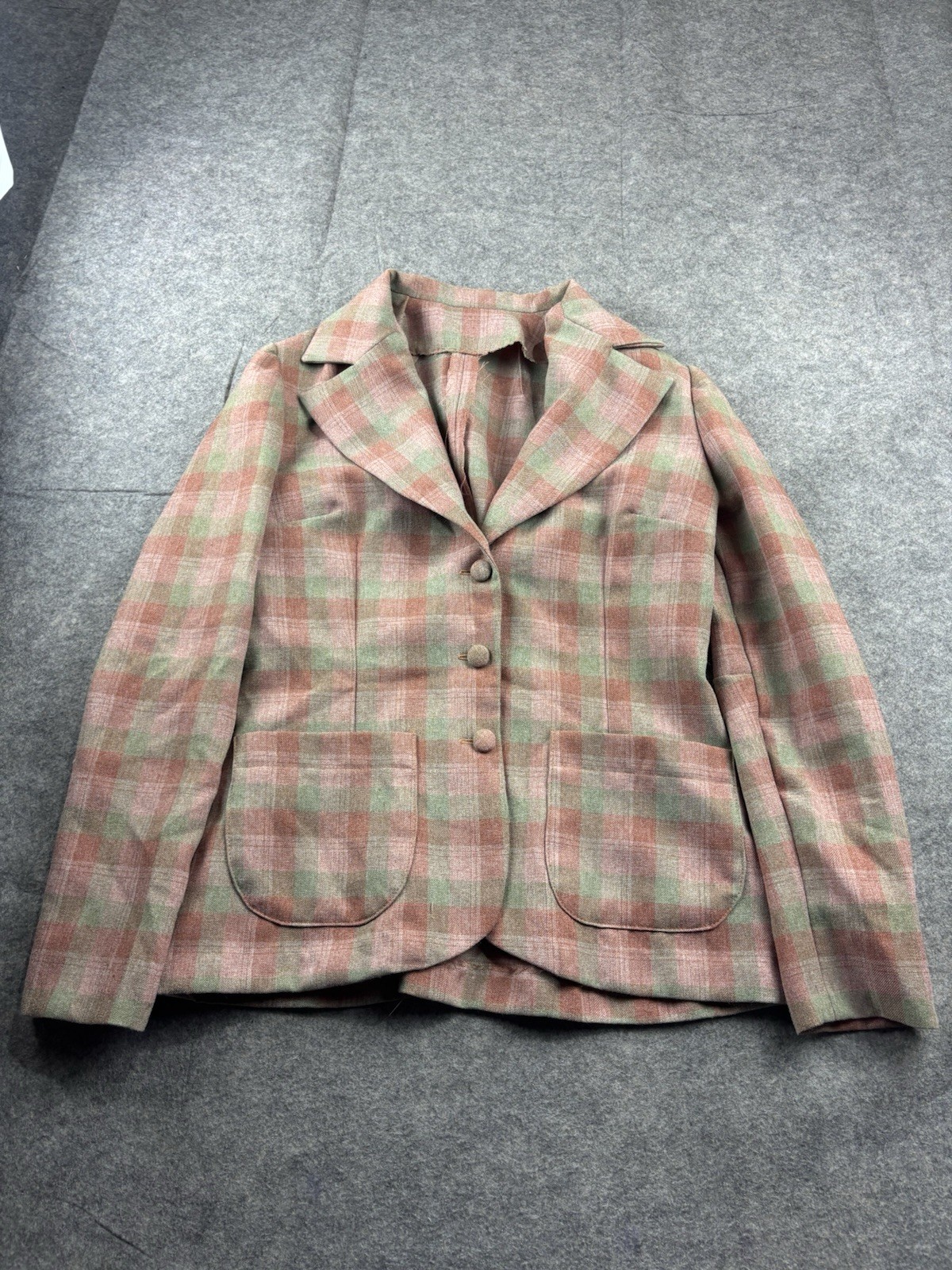 VTG Handmade Wool Blazer Pink Plaid Pockets Country Heritage Prep Academia Sz 6?