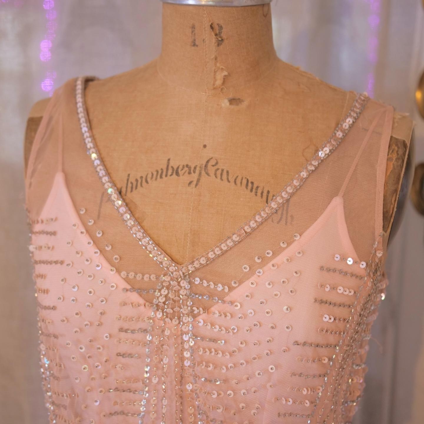 vtg 90s CACHE Y2K Pink Sequins Beaded Mermaid Maxi Dress Whimsigoth Fairycore 2