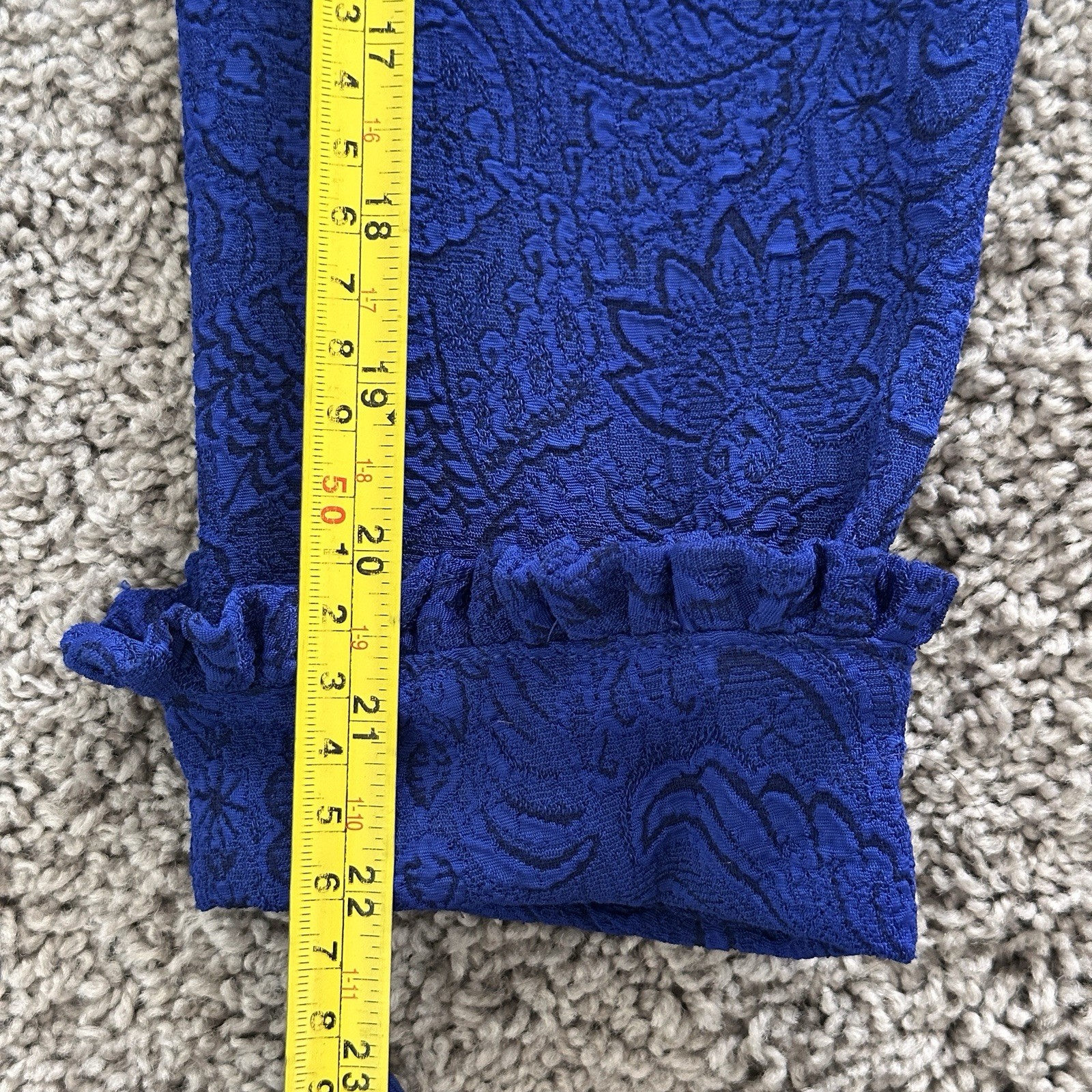 VTG Miss Dorby 2Pc Skirt Suit Set 6P Royal Blue Floral Jacquard Ruffle Coquett