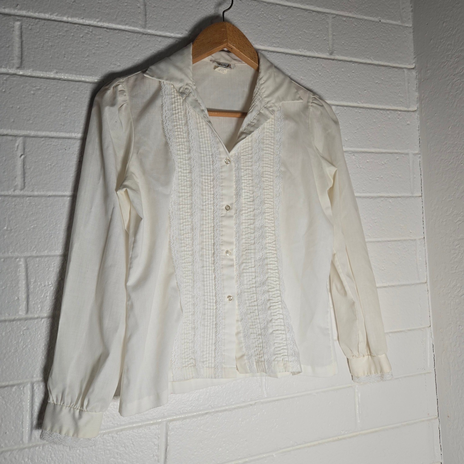 Vtg Rhoda Lee White Lace Pintuck Blouse 10 Pirate Angel Regency Button Granny