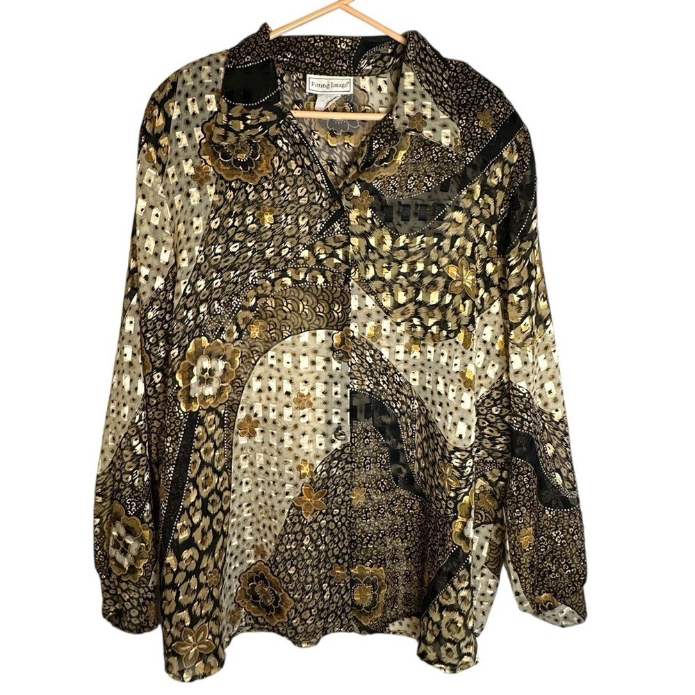 Vintage Fitting Image Patchwork Blouse Boho Earthy Artsy Eclectic Mosaic 22 24