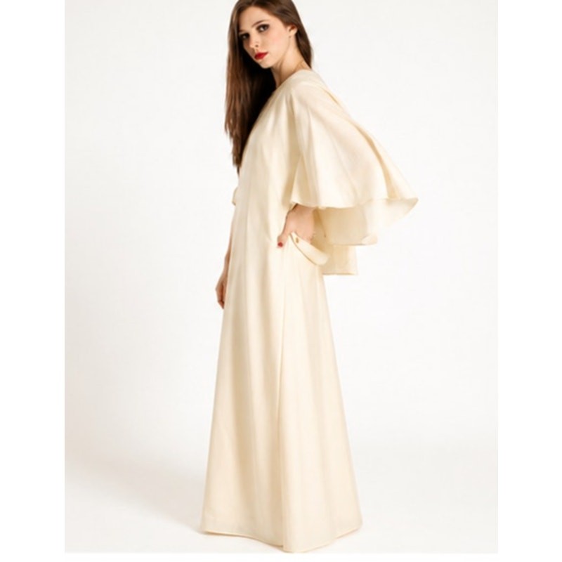 VTG 70s Vuokko Wool Cape Gown Ivory Finland Designer Dress 38 Wedding Met Gala