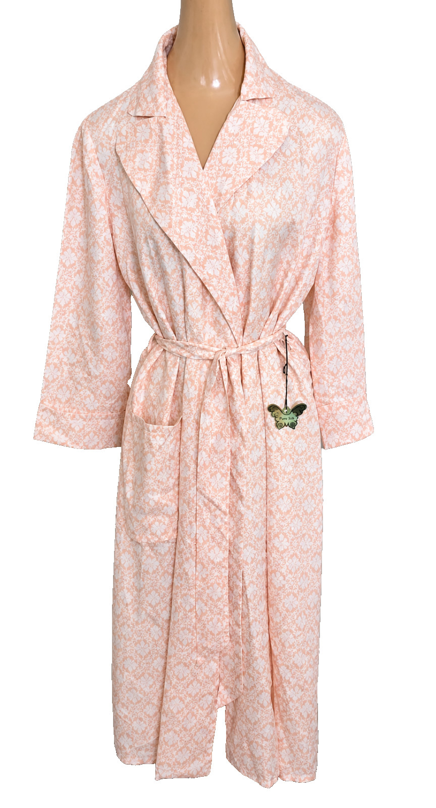 1960s Vintage Pure Silk Housecoat Robe, Pink Floral, New Old Stock, L.S. Ayres