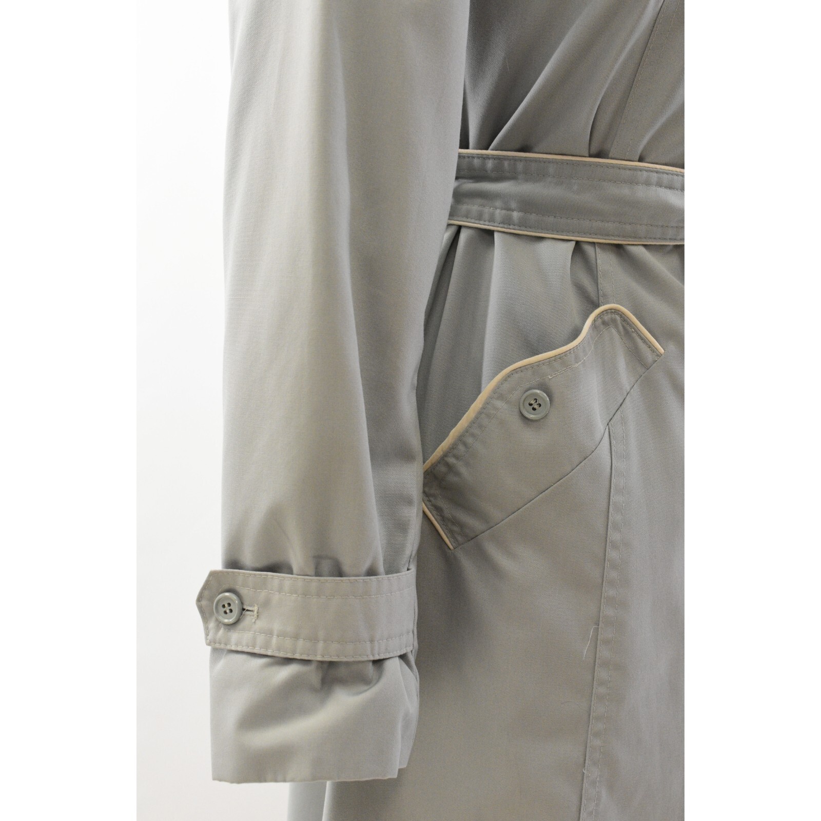 70s Casual Corner Piped Long Belted Coat Western Art Deco Hazy BlueGray Womens M