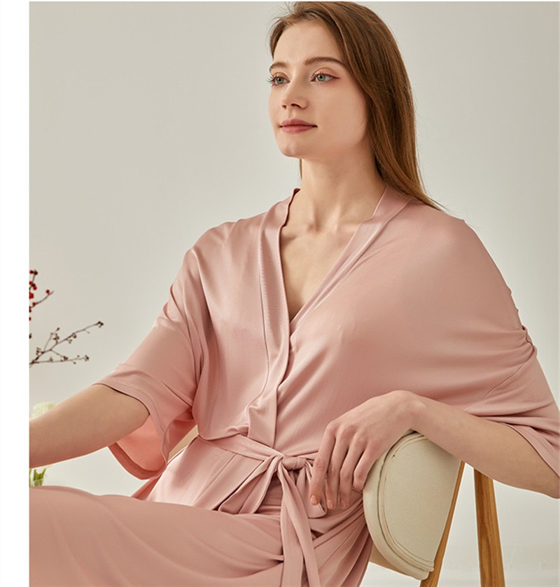 100silk Pajamas Women’s Thin Nightgown V-neck Tie Loungewear Nightdress Bathrobe