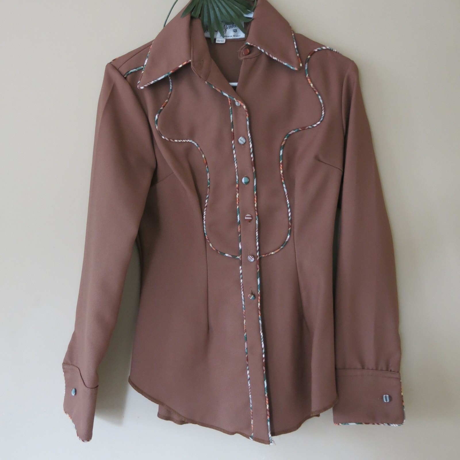 VINTAGE 70s Dickson Jenkins Western Shirt Size 10/32 Brown Horse Rodeo Cowgirl