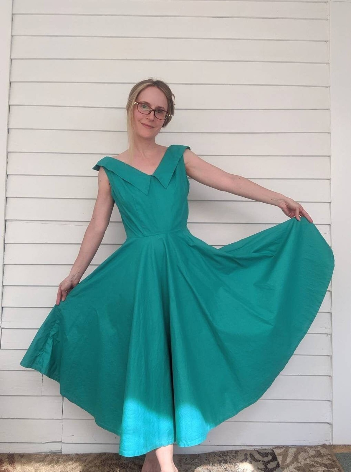 50s Green Circle Dress Vintage Sleeveless S 36 Bust 26 Waist