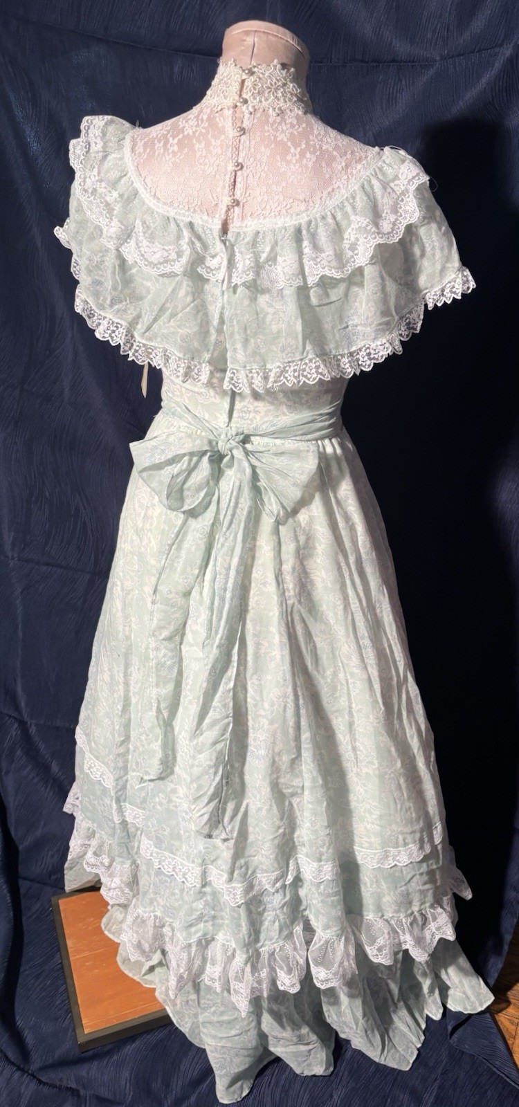Gunne Sax by Jessica McClintock 1980s Blue Prairie Lace Ruffle Dress 5 New
