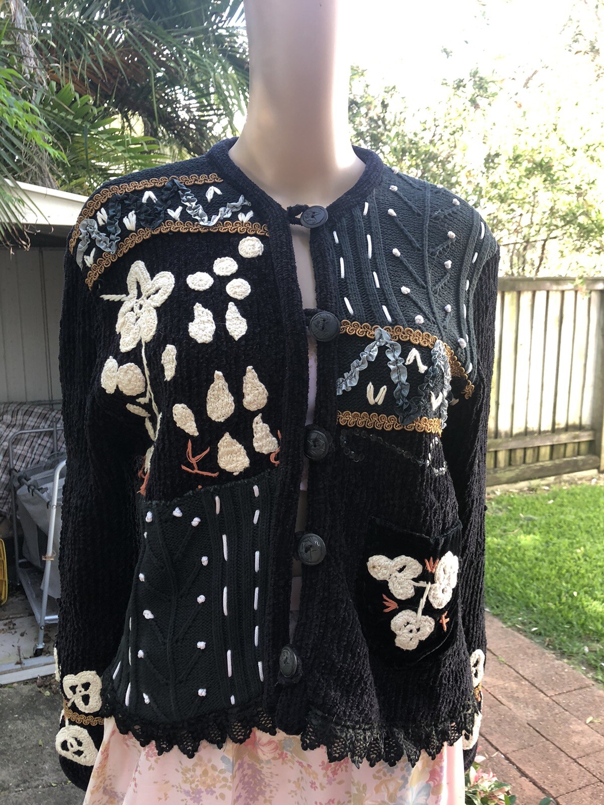 vtg Sandy Starkman Black Chenille Jacket M