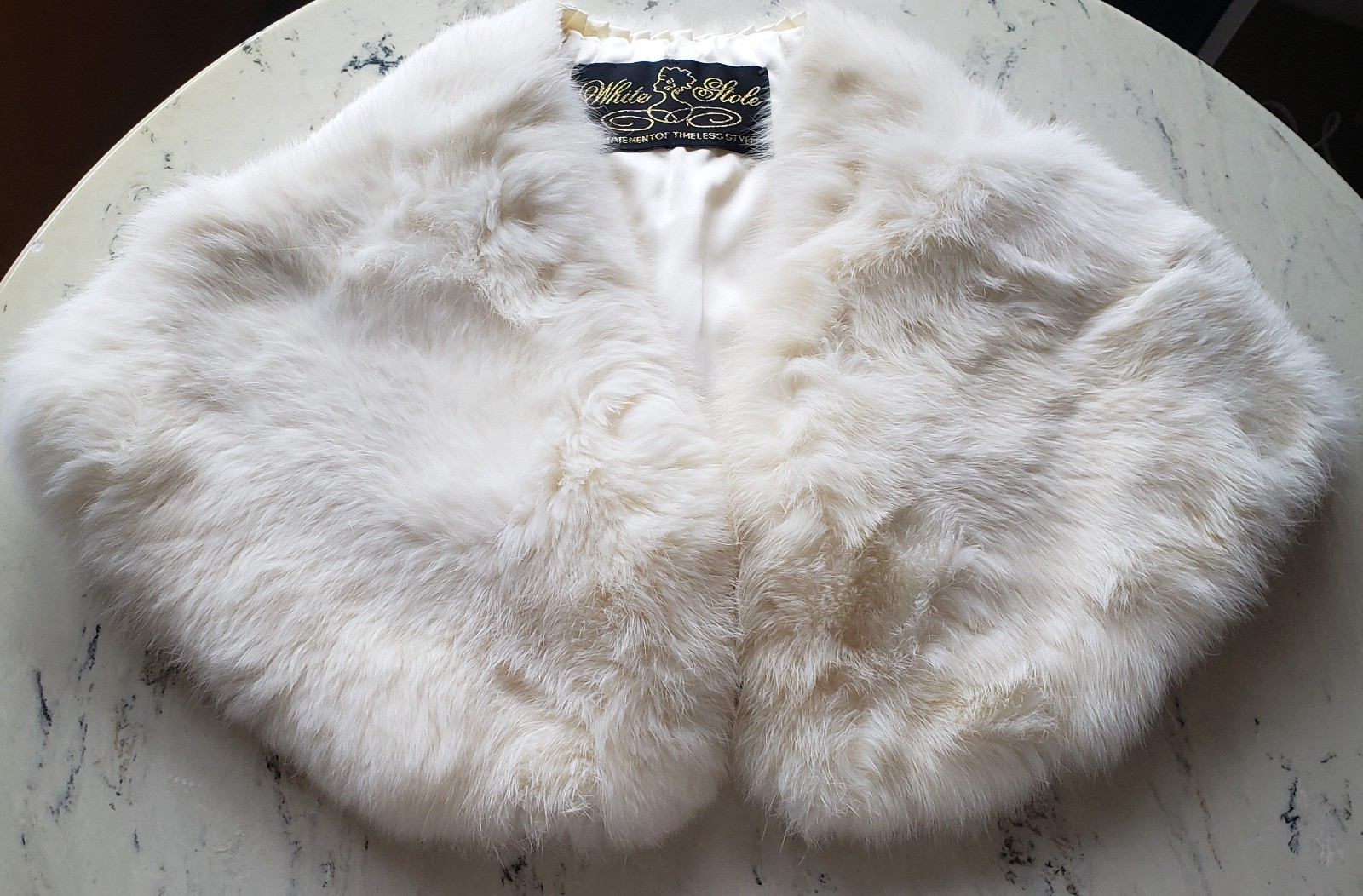 WHITE STOLE 'Princess’ Ivory Rabbit Fur Bridal Shawl | Classic Retro Glamour (S)