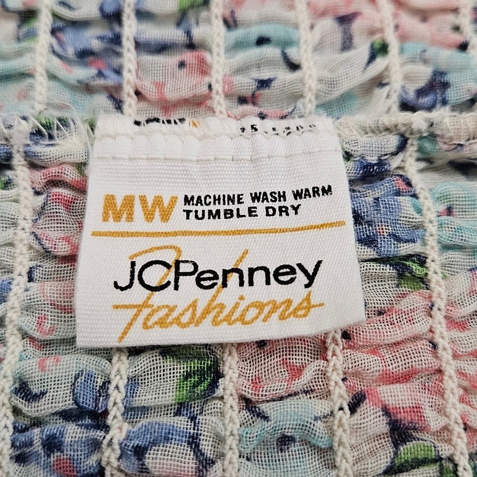 JC Penney Fashions Vintage Smocked Sheer Tank Top Floral Tie Women’s Medium