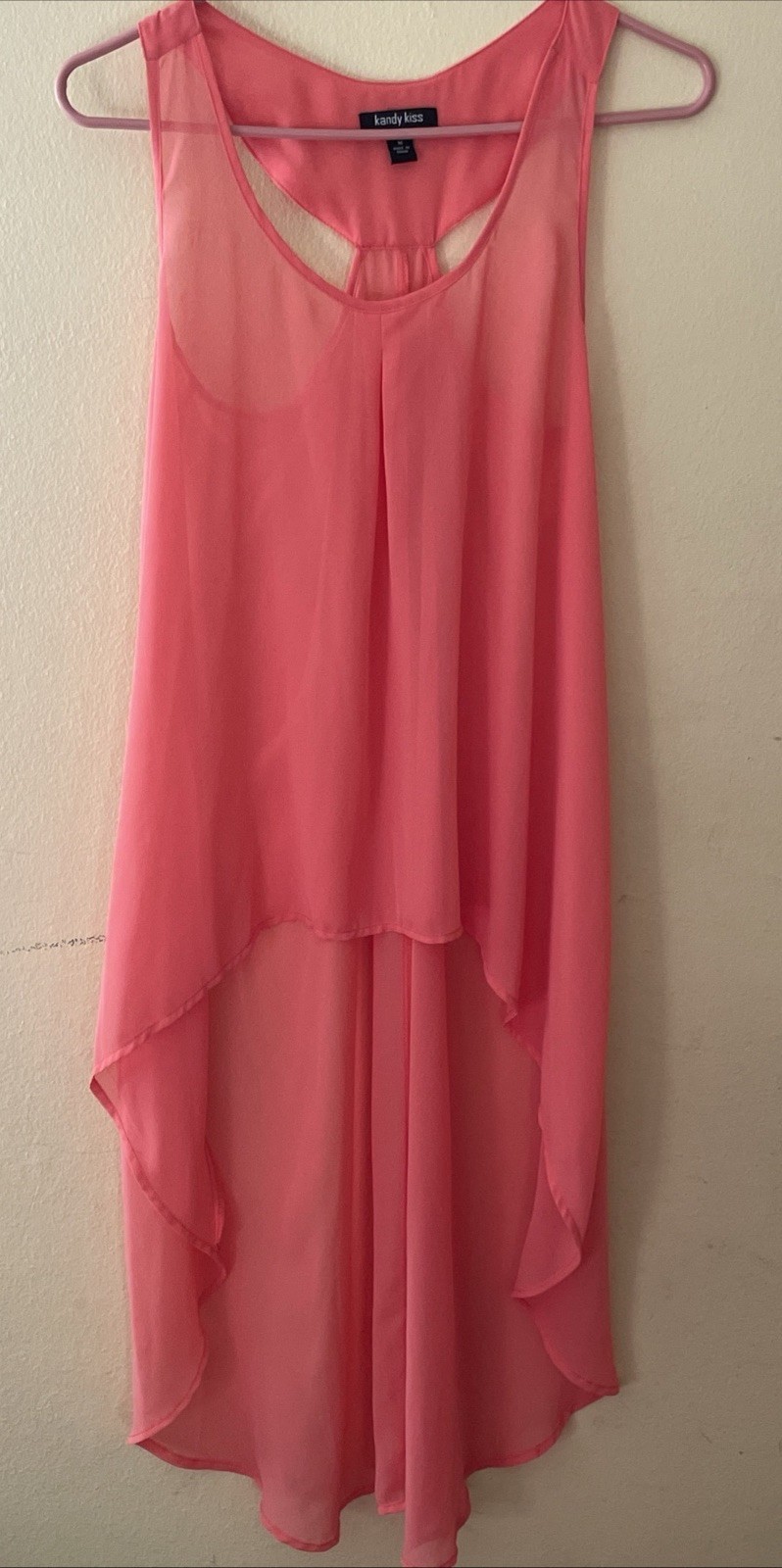 VTG Y2K Coral Orange Sheer High Low Babydoll Lingerie Slip Nightgown Kandy Kiss