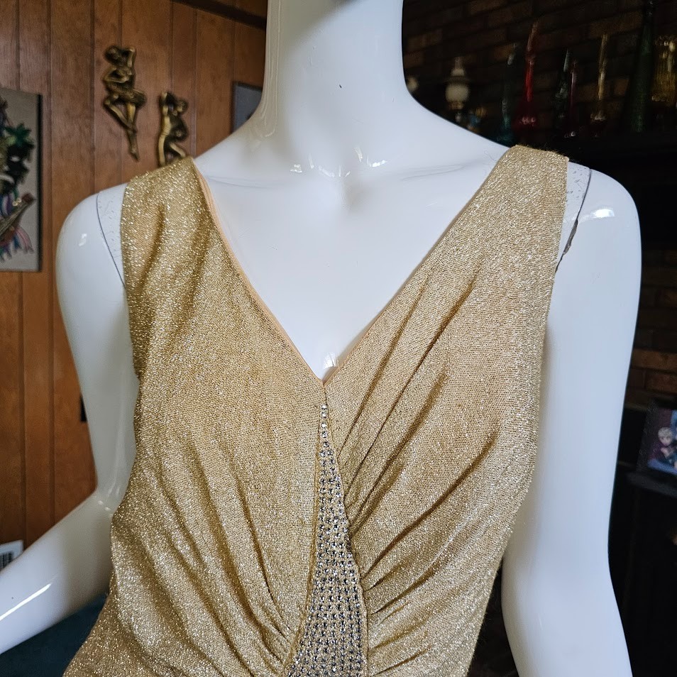 Vtg 50s 60s Lilli Diamond Gold Lurex Bombshell Wiggle Cocktail Party Dress S/M