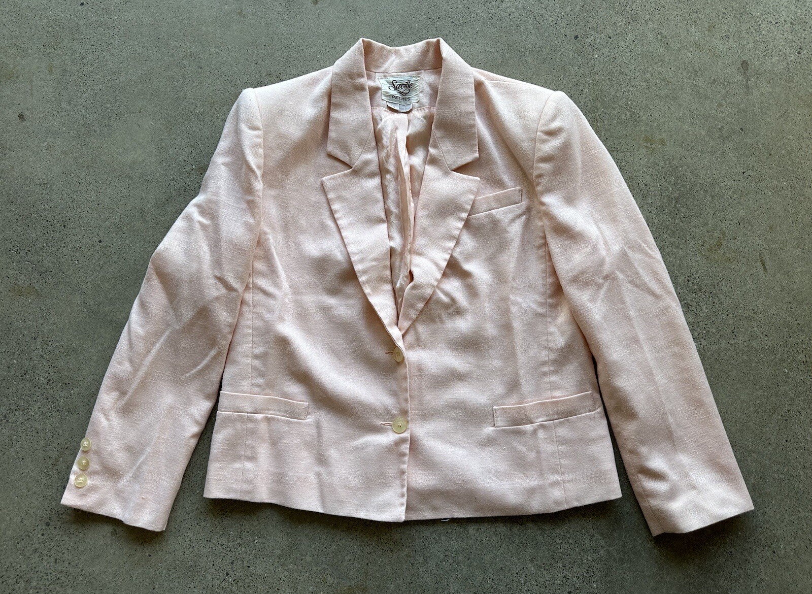 Vintage Saville Petites Pink Wool Blend 3-Pocket Blazer Size 14P Made in USA