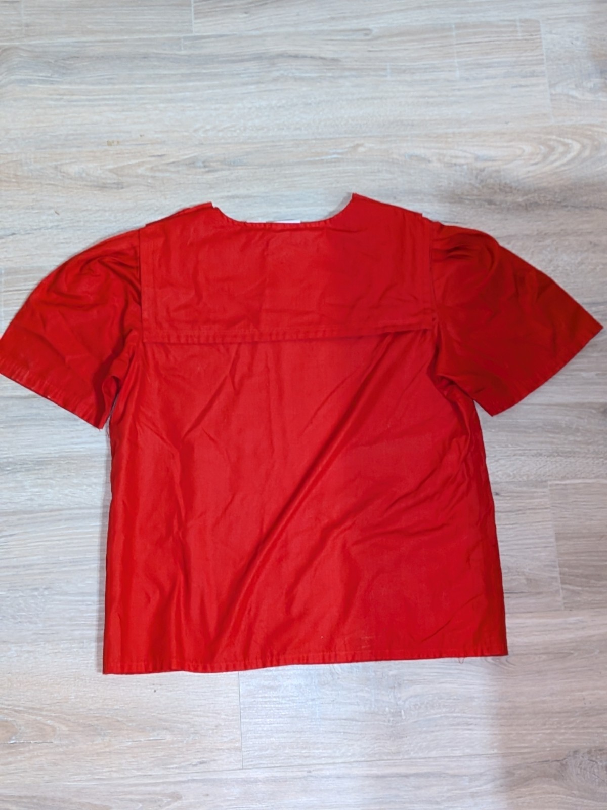 VTG 60s Career Guild Red Poplin Short Sleeved Blouse W/ Detachable Collar Sz M