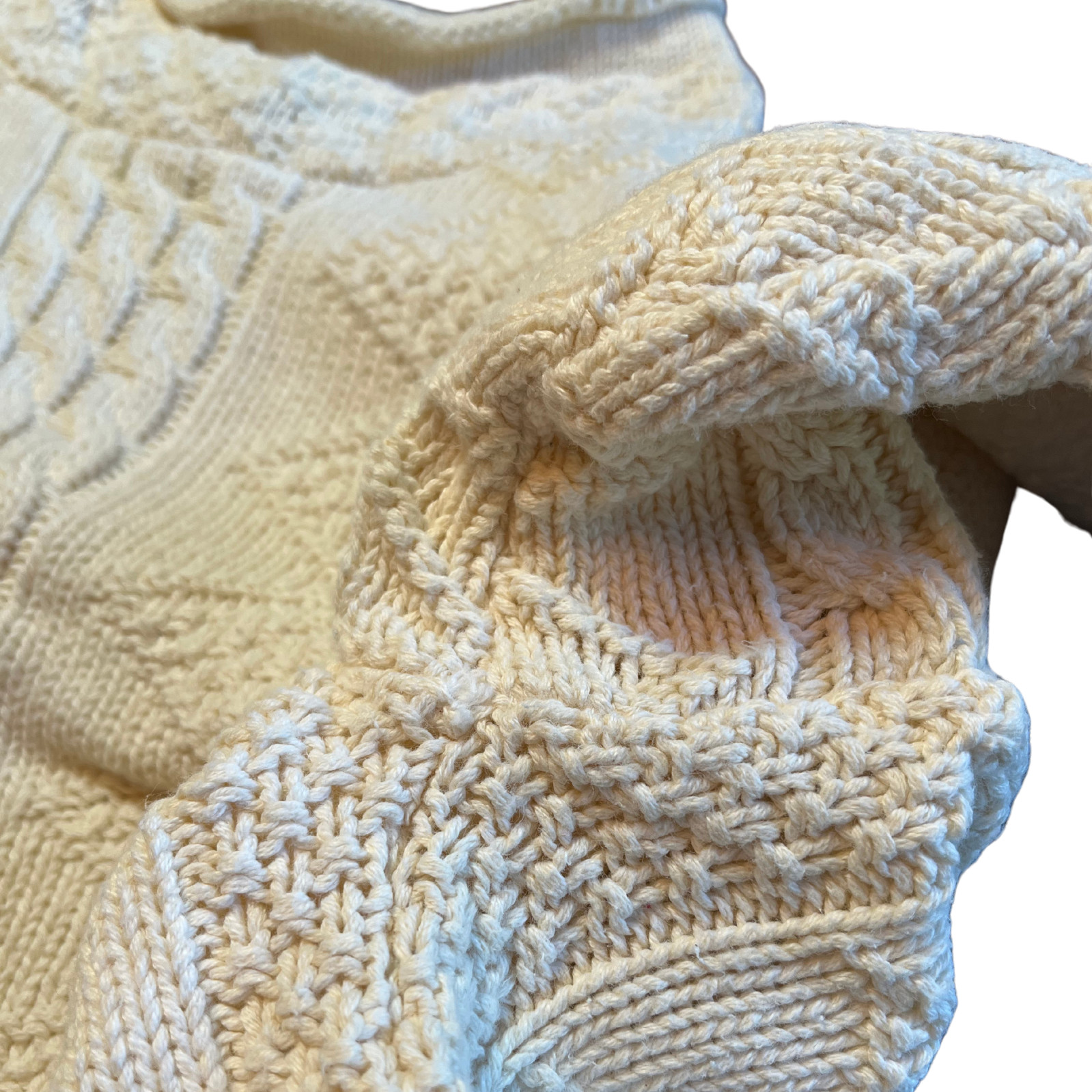 Vintage 90s Cream Cable Knit Sweater XXS Cropped Chunky Fairy Academia Fisherman