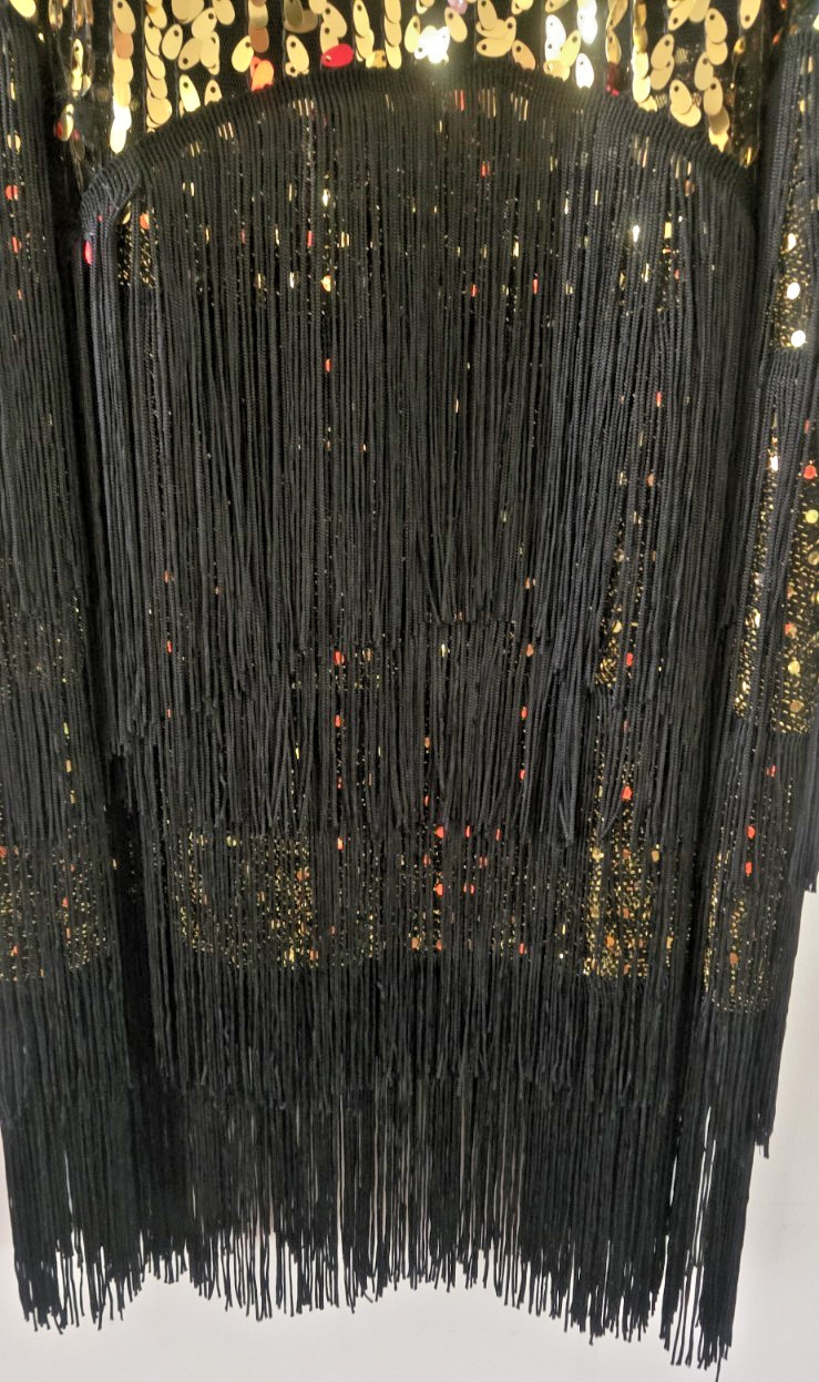 Flapper Gradient Sequin Fringe Party Dress w/Adjustable Straps Size Small