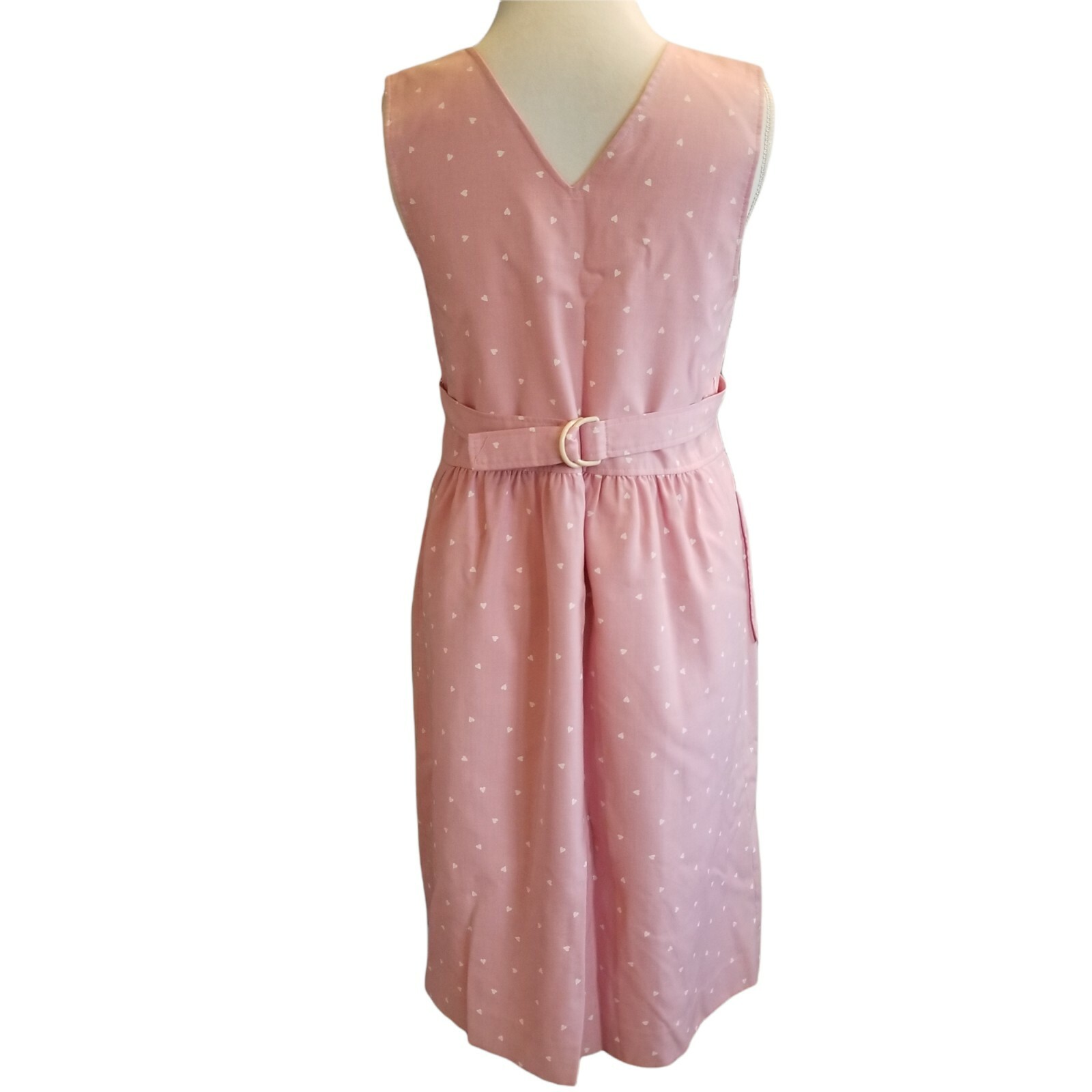 Vintage 90s Pastel Pink Heart Print Shirt Dress Belted Pockets Soft Girl Kawaii