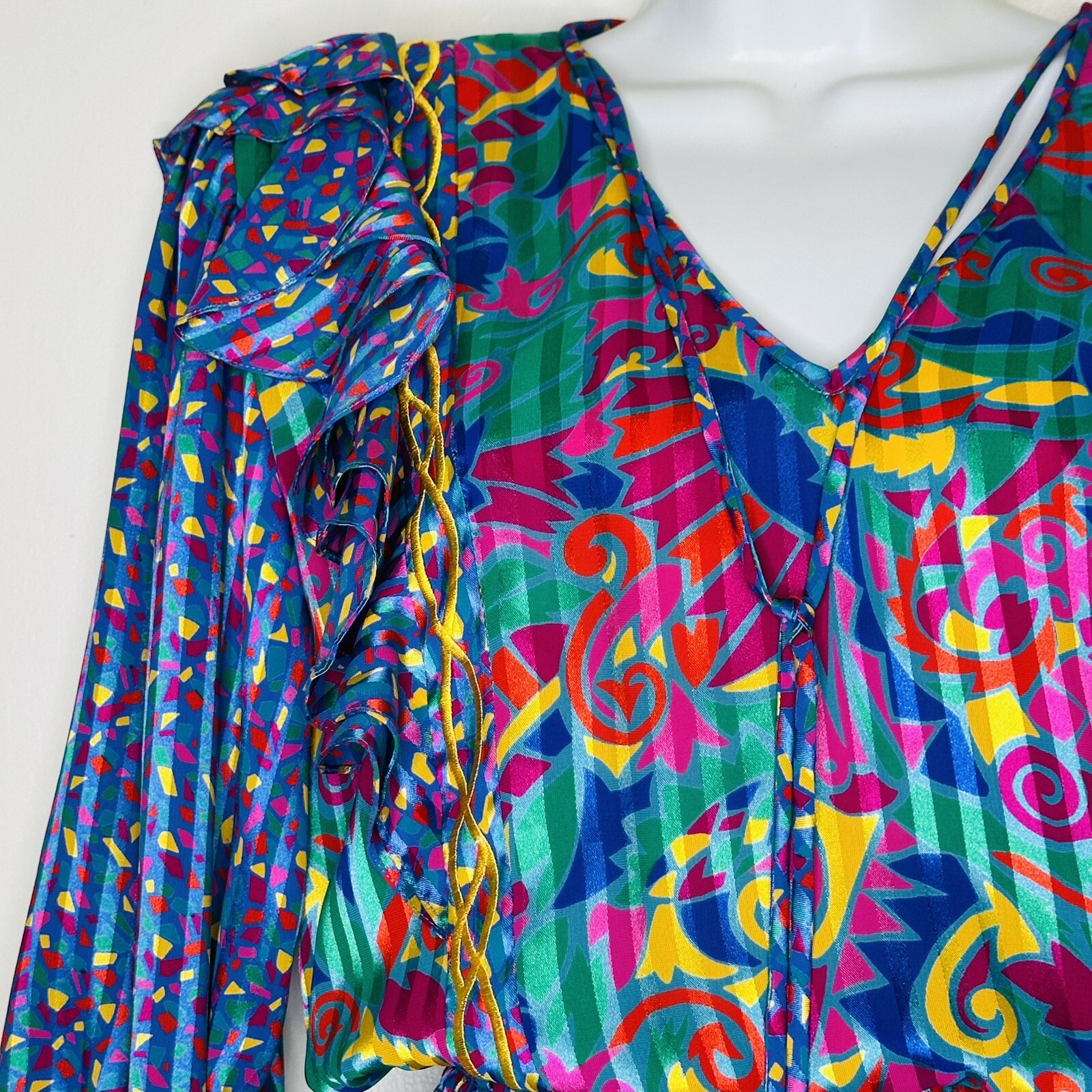 Jaymee Papell Vintage 80’s Beautiful Maxi Dress Cinch Waist Tussles Artsy Sz.Sm