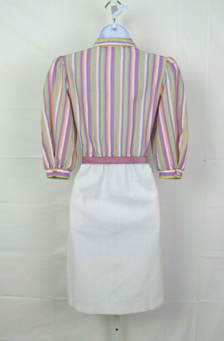 VTG 1960s 70s MOD TAURUS II SIZE 3-4 DRESS & BELT STRIPES COTTON POLY BLEND?