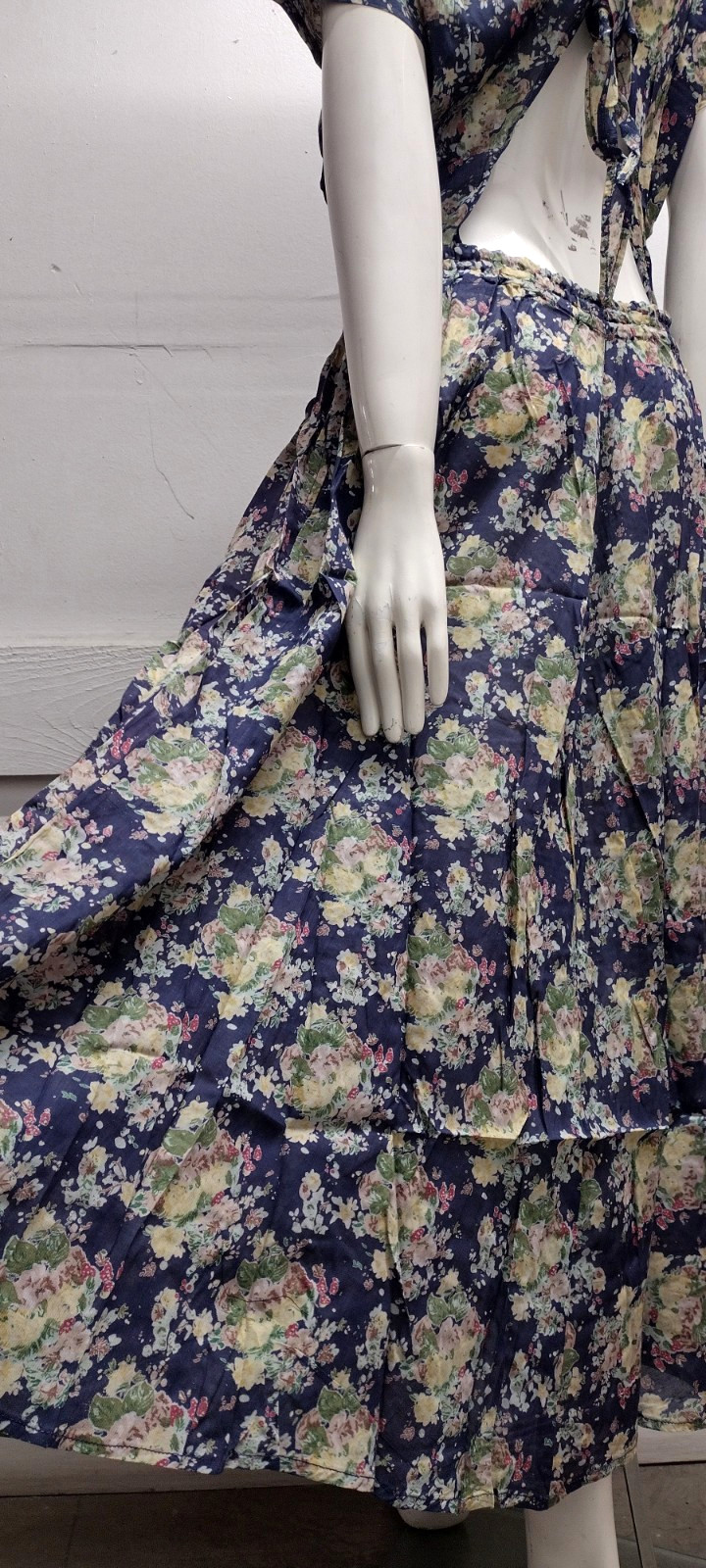 1990s Sundress Dress Midi Open Back Blue Floral Sheer Cotton – 1930s Influence