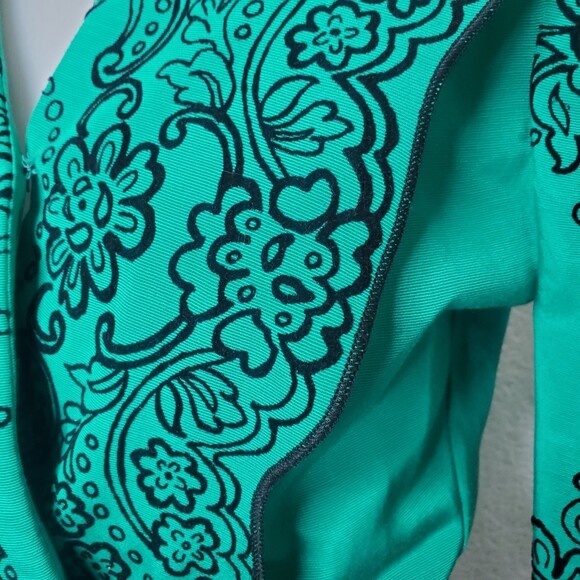 Vintage RARE Turquoise Floral Blazer Top For David Howard Climax Karen Okada