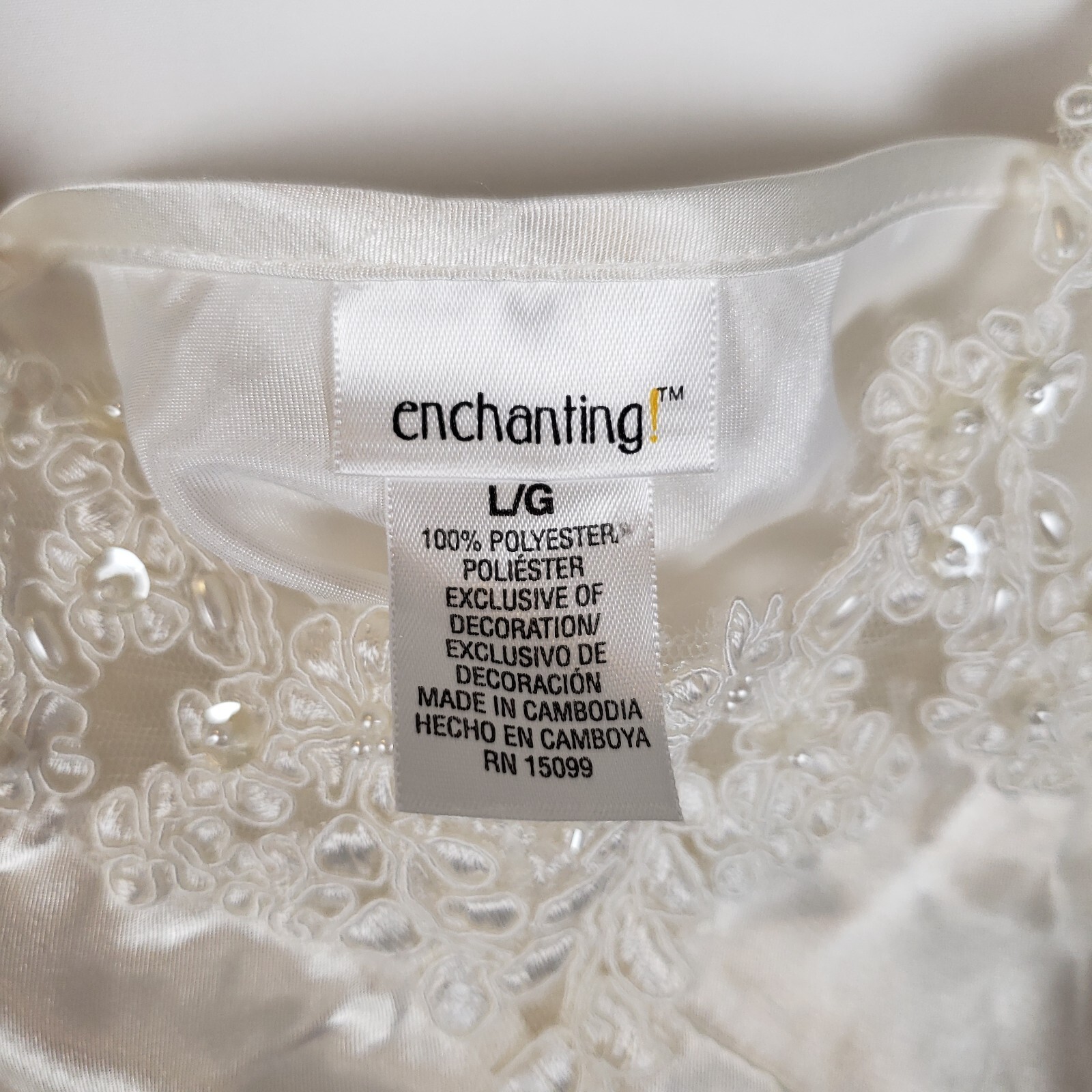 Vtg Enchanting Liquid Satin Nightgown Large Ivory Tapestry Beaded Ruffled Slit