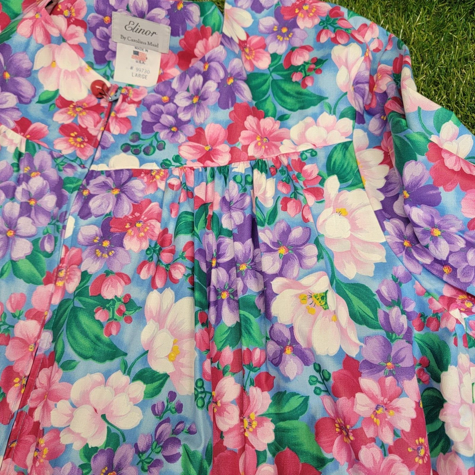 Vtg Elinor Carolina Maid Floral House Dress 70s 80s 90s Size Large Made In USA
