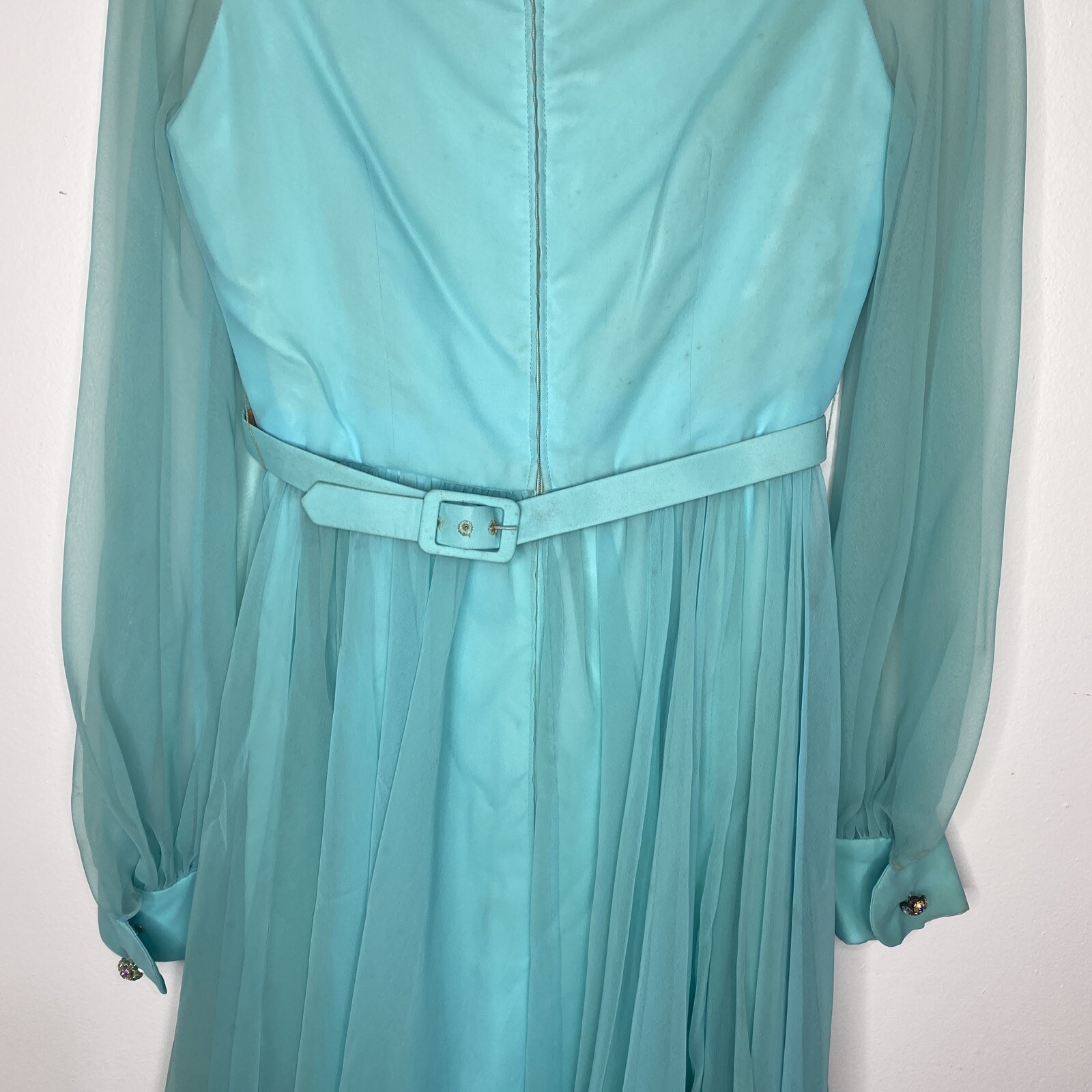 Vintage 1970’s Maxi Dress Cocktail Sheer Pleated Green 6 Shannon Rodgers